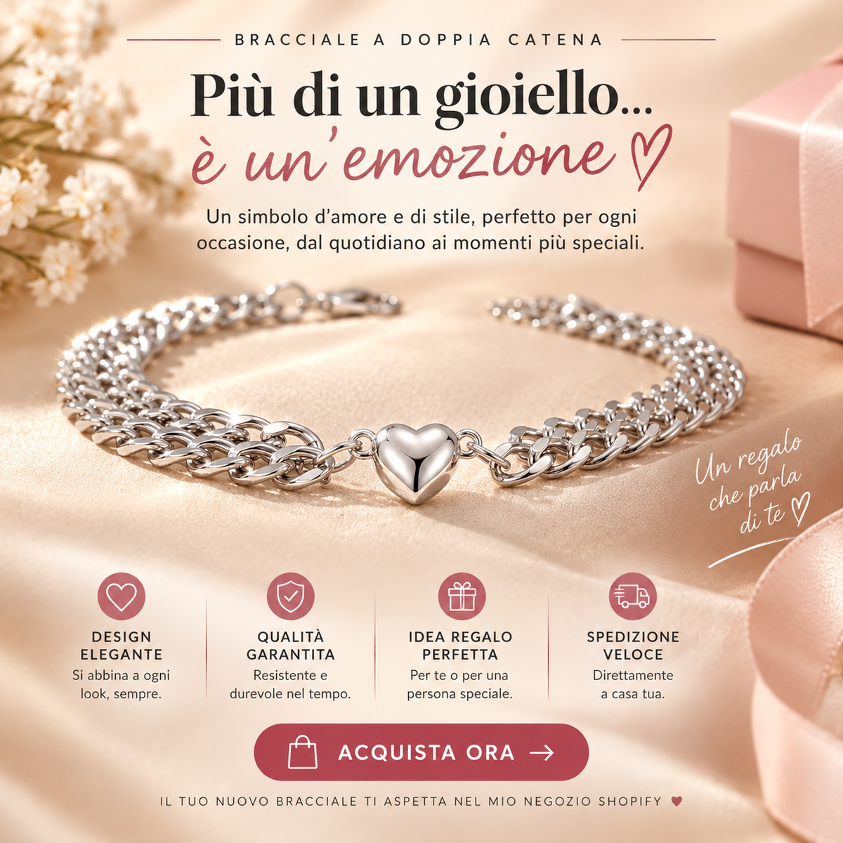 Bracciale a doppia catena"Cuore Audace"